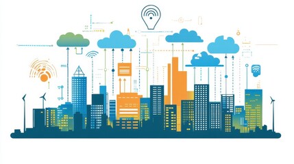 Fototapeta premium A futuristic smart city powered by cloud computing for efficient data management
