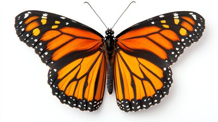 Fototapeta premium Isolated Monarch Butterfly with Open Wings Displaying Vibrant Orange and Black Colors