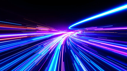 Dynamic Abstract Background – Glowing Streaks of Blue and Purple Light Trails. 