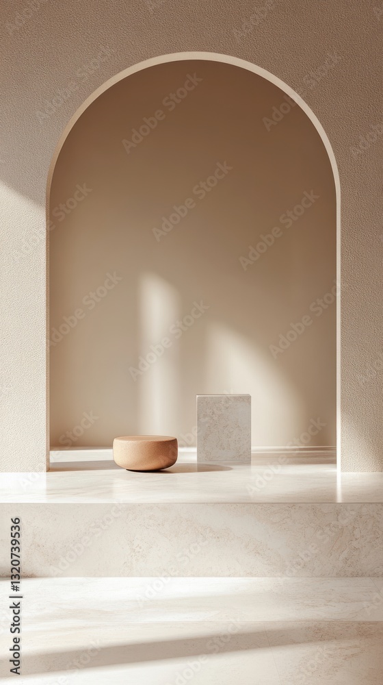 Leinwandbilder abstract archway with light and shadow on beige background featuring two geometric shapes