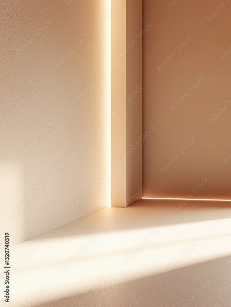 Poster Minimalist corner with soft light and shadow creating a serene inviting atmosphere for creative backdrop design