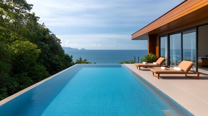 Fototapeta premium Luxury Ocean View Infinity Pool Villa - Luxury travel and high-end .