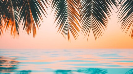 Tropical Sunset Palm Leaves Ocean Pool - Minimalism