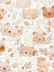 Fluffy teddy bear background featuring soft teddy bears among delicate flowers, creating a cozy and charming teddy bear background perfect for cute and dreamy aesthetics 