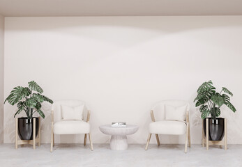 3d render minimalist clinic waiting room interior design