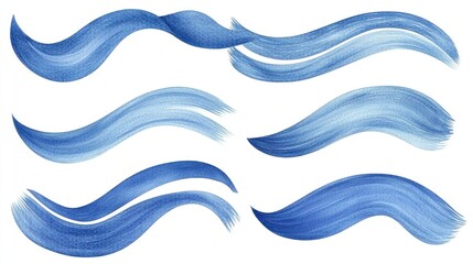 Naklejka premium Six watercolor-style blue wavy brush strokes on white background