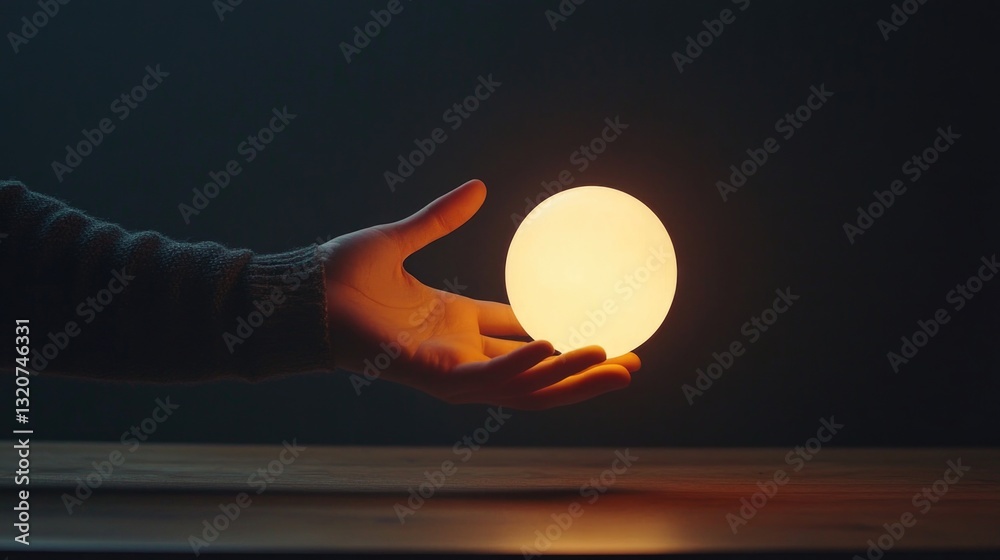 Poster a person holds a light source in their hand, ready to illuminate the surroundings