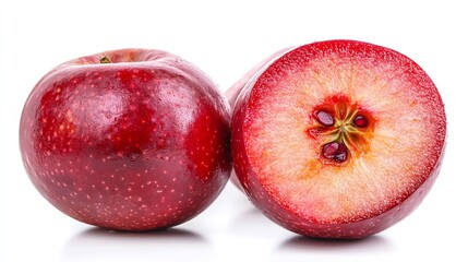 Red Apple Still Life Fresh and Cut Fruit Isolated on White