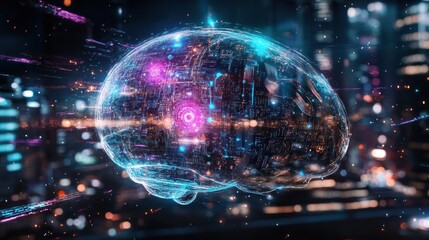 A holographic projection of artificial intelligence algorithms and deep learning equations in mid-air