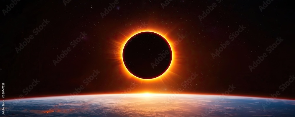 Poster dark sky concept. stunning view of a solar eclipse illuminating the earth in vibrant colors.