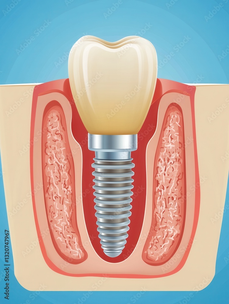 Poster Understanding tooth implants with cross-section diagram showing components and structure in a clean medical infographic style