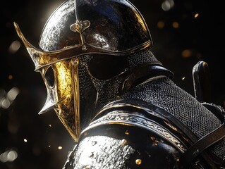 Fototapeta premium A close-up shot of a helmet worn by a person, suitable for use in action or sport-themed contexts