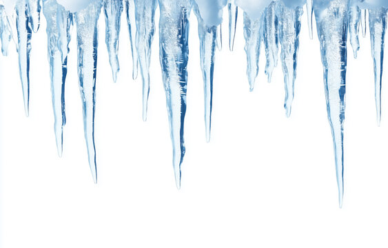 Sharp icicles hanging down creating a cold winter scene