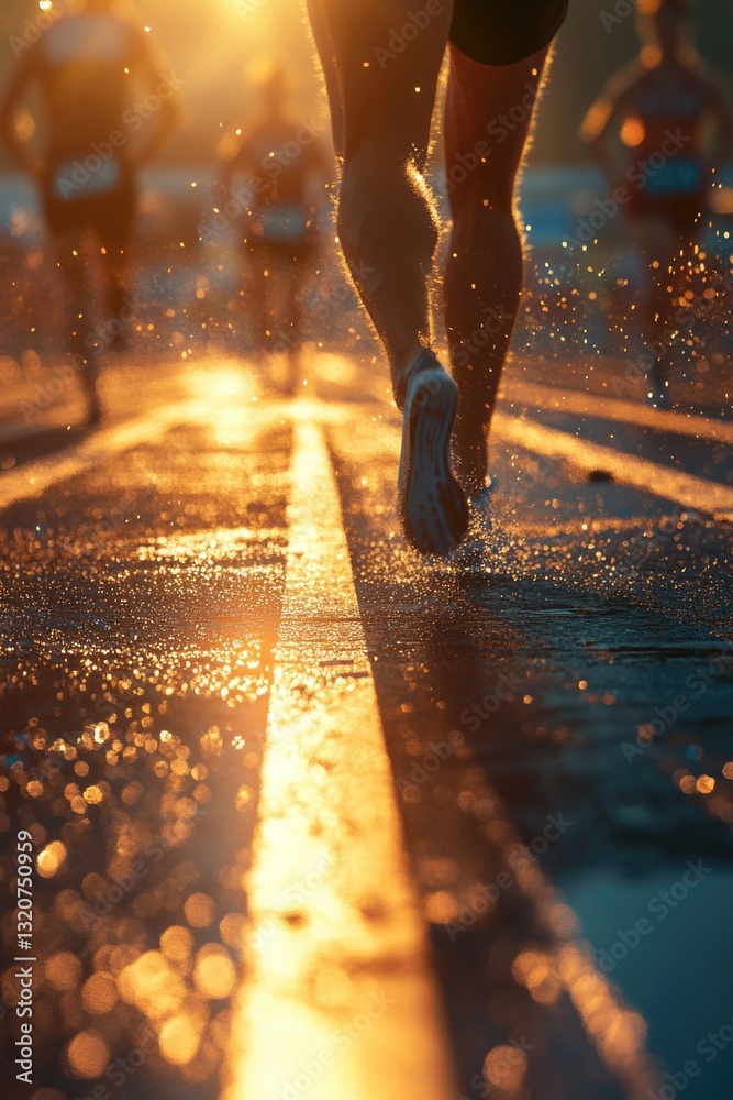 Poster A group of people running together in the rain, perfect for use in weather-related or action-packed concepts