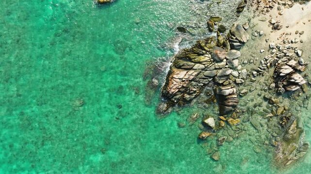 nature of the beach and sea Summer with sunshine, sandy beaches, clear blue waters sparkling against the blue sky. On an island with good ecology and environment Background for summer vacation