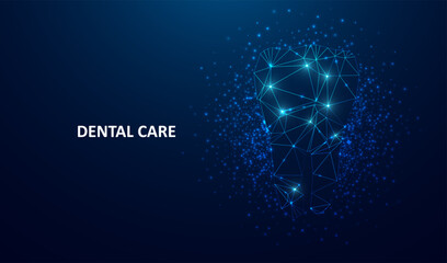 Dental care tooth. Digital technologies in dentistry. Polygonal futuristic style. Graphic concept for your design