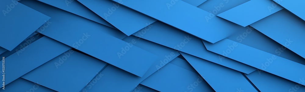 Poster blue textured background with layered, overlapping shapes creating depth and dimension.