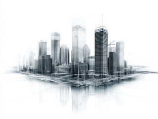 Fototapeta premium Modern city buildings under construction reflecting on white background