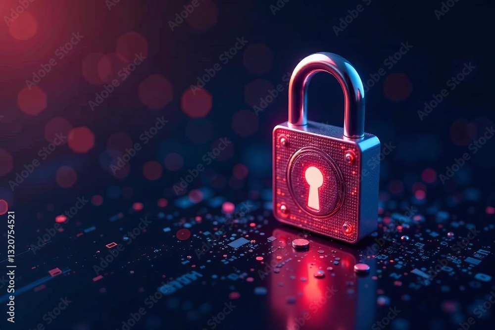 Wall mural lock symbol integrated in sleek vector browser design with binary code background, internet, digital