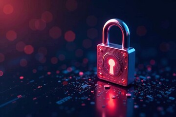 Lock symbol integrated in sleek vector browser design with binary code background, internet, digital, online