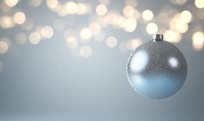 Fototapeta premium Shimmering silver Christmas ornament with soft bokeh background.
