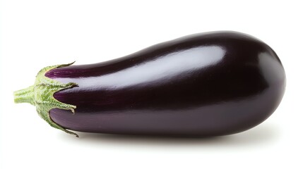 Studio Shot of Fresh Eggplant Against White Background Close Up