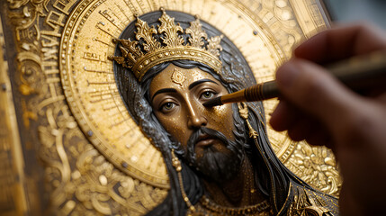 gilding of new icon with leaf-gold