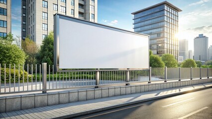 Obraz premium Blank White Billboard Mockup: City Sidewalk Advertising Space