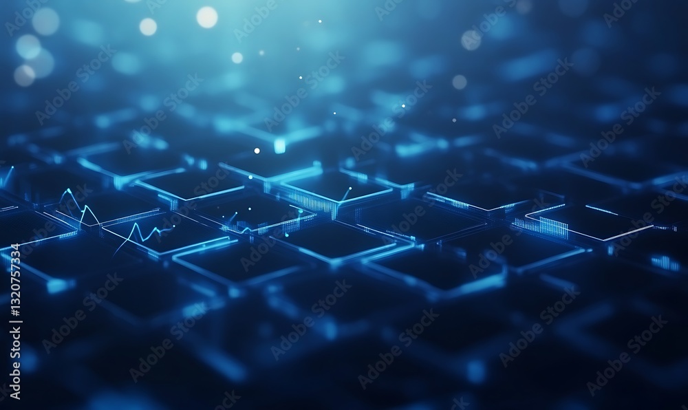 Poster Abstract digital pattern with glowing blue lines and grid-like structures.