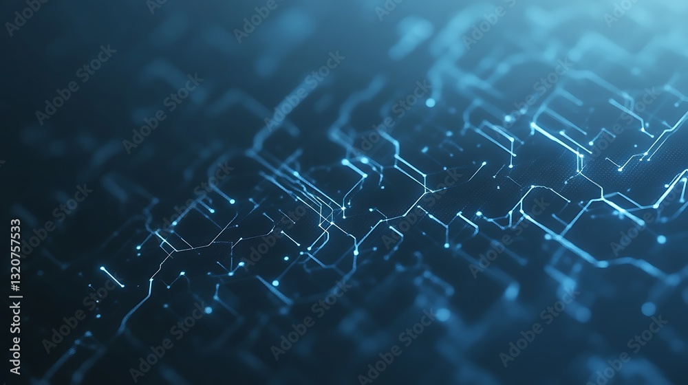 Poster Abstract digital circuit pattern in blue tones with glowing nodes.