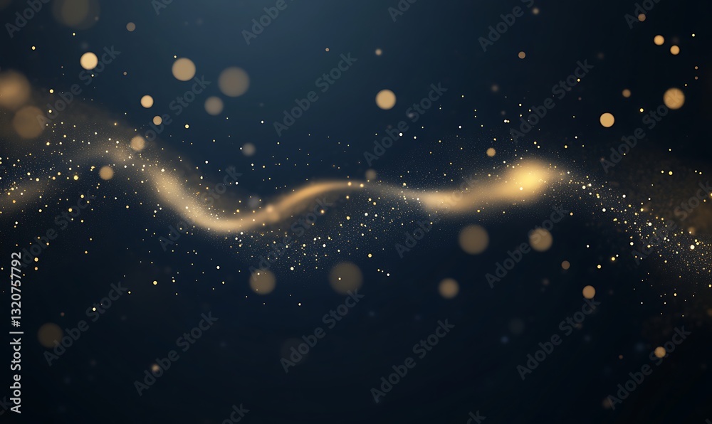 Fototapete Abstract golden particles swirling on a dark background, creating a magical effect.