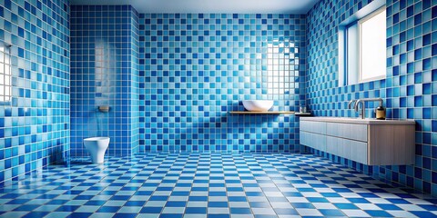 Obraz premium Blue and White Checkered Bathroom Tile Floor and Wall Stock Photo