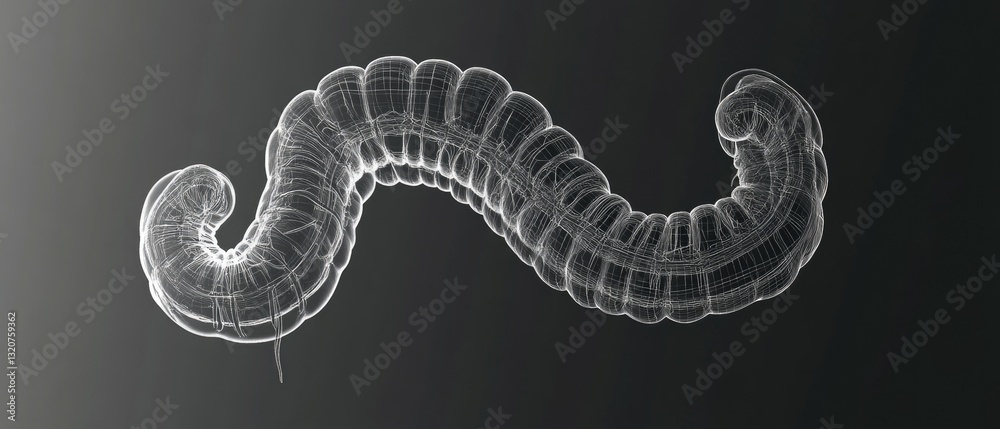 Poster a close-up image of a worm against a black and white background