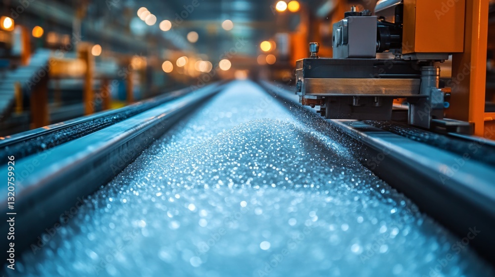 Poster automated machinery operates in a petrochemical facility, efficiently processing raw materials on a 