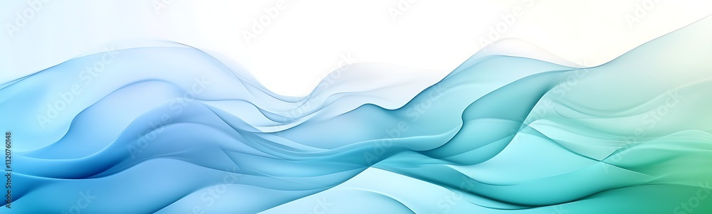 Poster flowing abstract waves in shades of blue and green create a serene atmosphere.