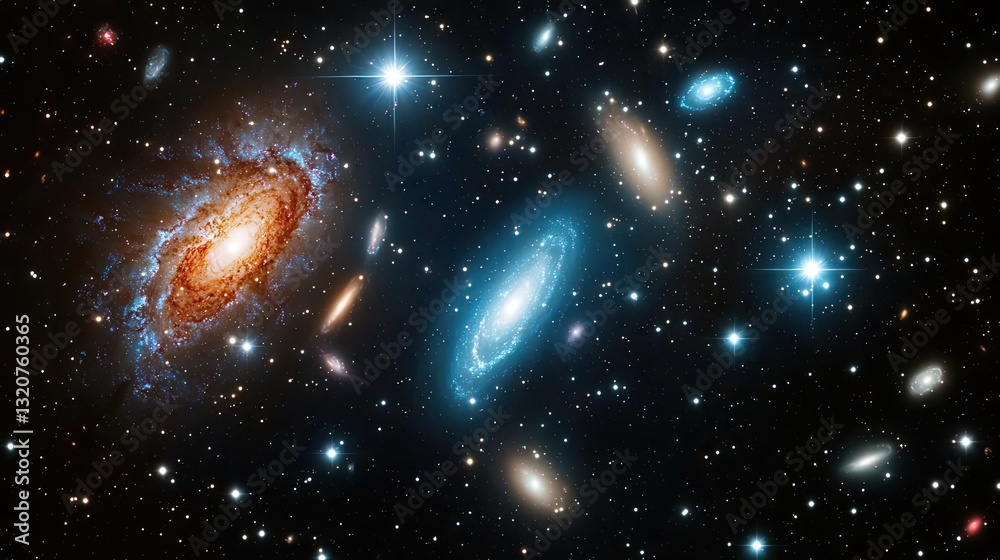 Poster dark sky idea. a stunning view of cosmic galaxies illuminated by starlight in vast space.