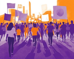Down Syndrome Awareness Walk Purple Banners Orange Crowds