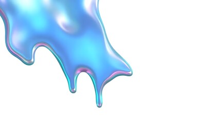 Iridescent Chrome Dripping Liquid Abstract Art Isolate White Background