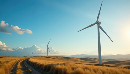 Close-up of wind turbine detail, windswept landscape, wind farm, landscape