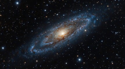 Obraz premium Dark sky idea. A stunning view of a spiral galaxy in deep space with vibrant colors and stars.
