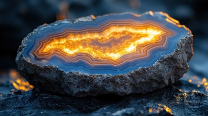 Obraz premium A captivating agate slice, showcasing a fiery, golden interior