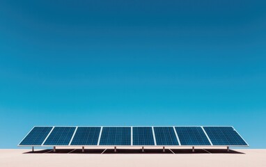 Fototapeta premium Solar Panels in a Desert Landscape Under a Vivid Blue Sky