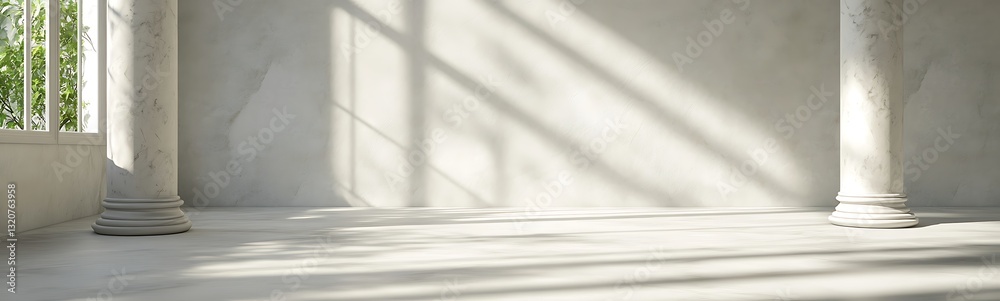 Poster empty interior space with natural light and shadow play on the walls and floor.