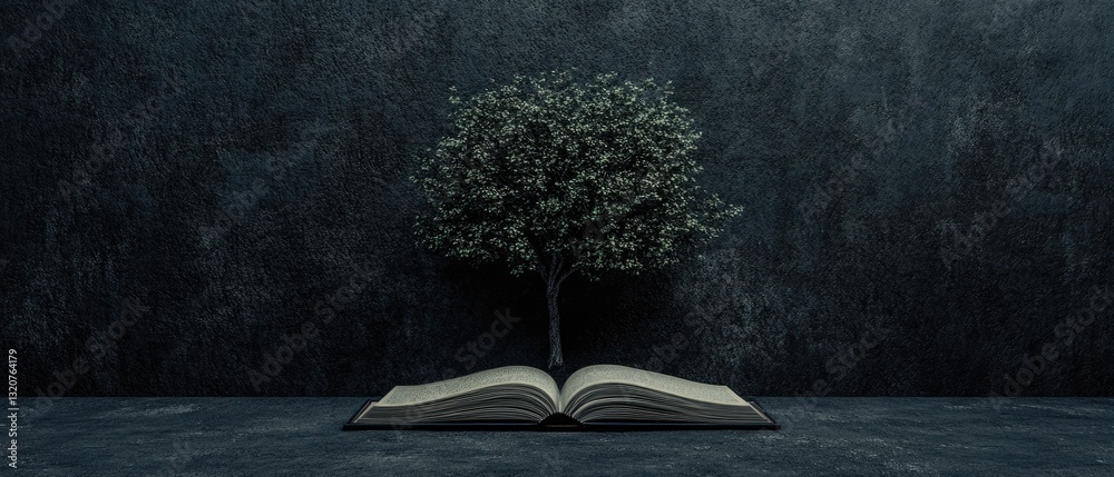 Poster An open book with a tree growing out of it, possibly symbolizing growth and knowledge