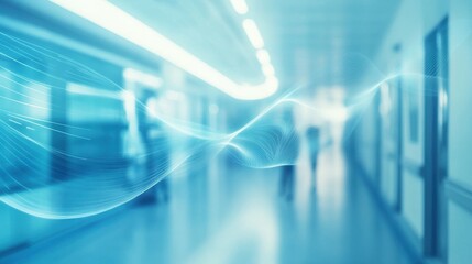 A clean, minimalistic medical backdrop with abstract wave designs in various shades of blue, creating a professional look