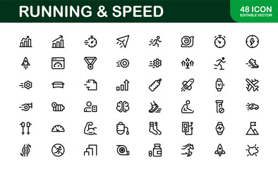 Running and Speed Icons Set. Essential Collection for Fast Motion, Sports, and Fitness Designs