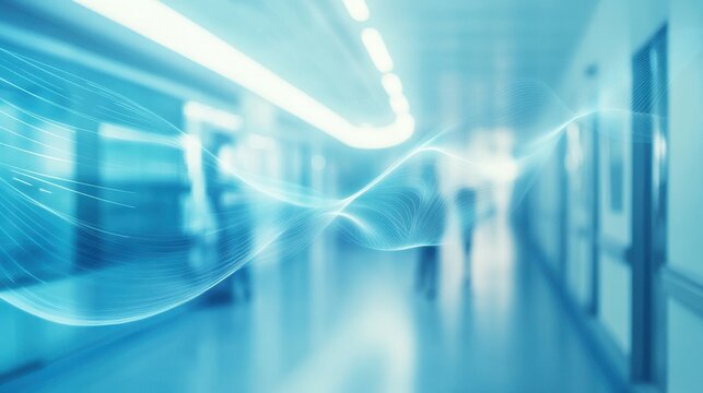 A clean, minimalistic medical backdrop with abstract wave designs in various shades of blue, creating a professional look