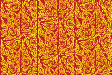 Traditional Thai art seamless floral pattern delicate in damask style motifs suitable for wallpaper, curtain, clothing, textile, tile and fabric design isolated illustration vector EPS file.