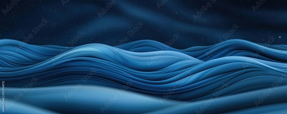 Aufkleber Dark sky concept. Abstract waves in deep blue tones create a tranquil oceanic scenery with flowing patterns.
