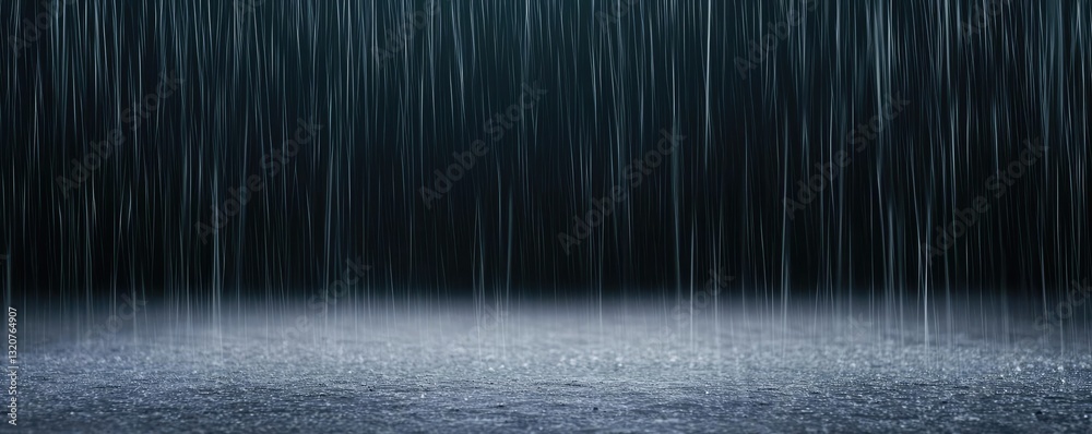 Aufkleber Dark sky concept. A serene view of rain falling softly on a calm surface, creating a tranquil atmosphere.